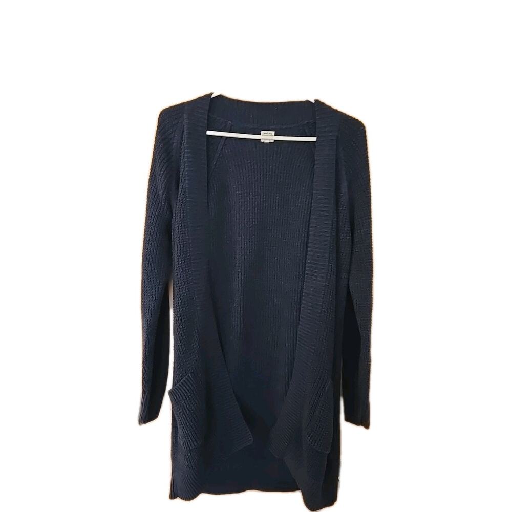 Bridge & Burn Women's XS Open Cardigan Cotton Blend Ribbed Long Sleeve Navy